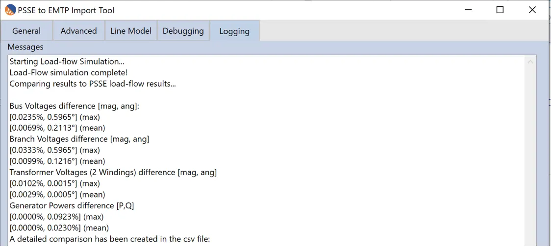 Load flow validation popup window in EMTP® Load flow validation popup window in EMTP®
