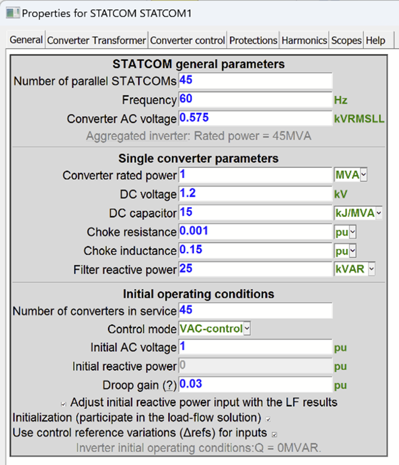 Improved Statcom model properties dialogue box Improved Statcom model properties dialogue box