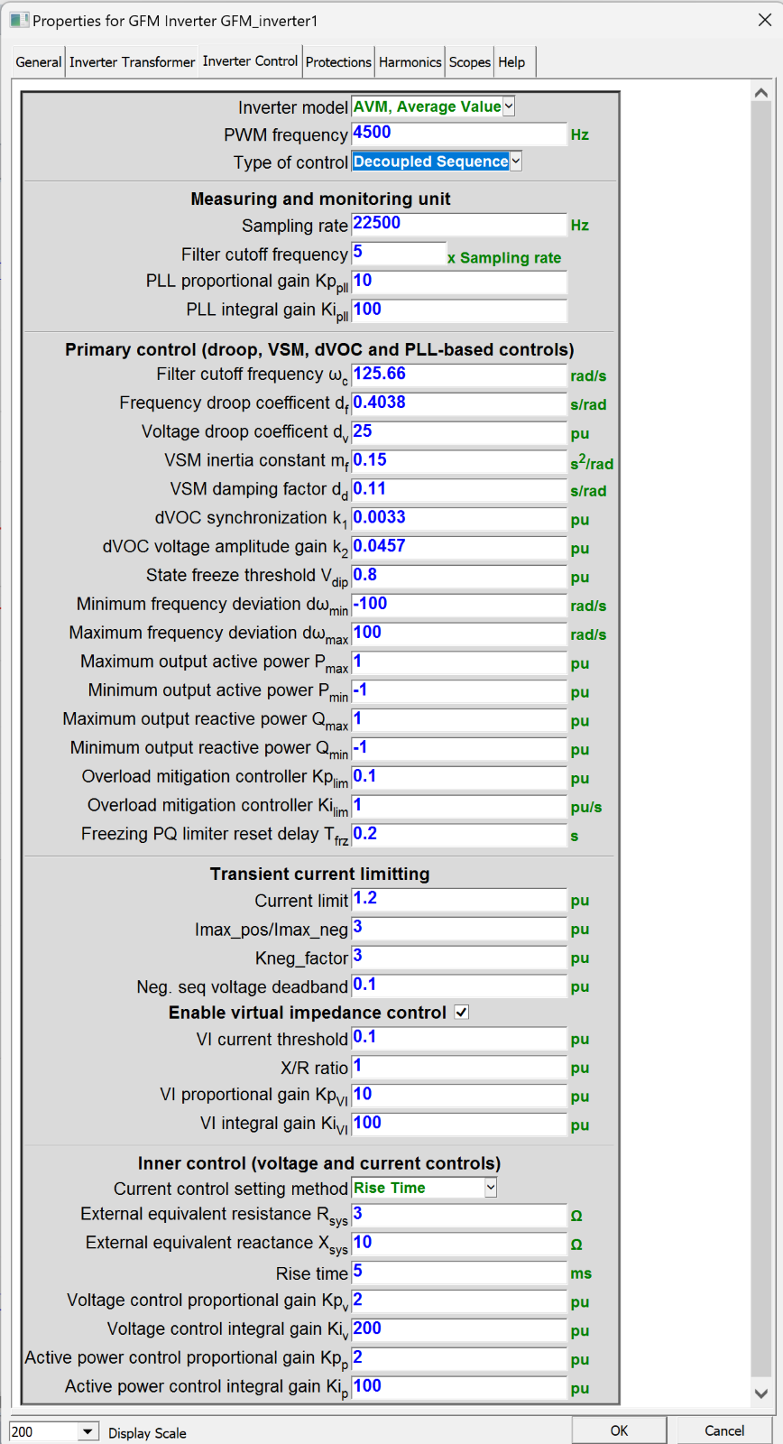 Control properties for GFM converter Control properties for GFM converter