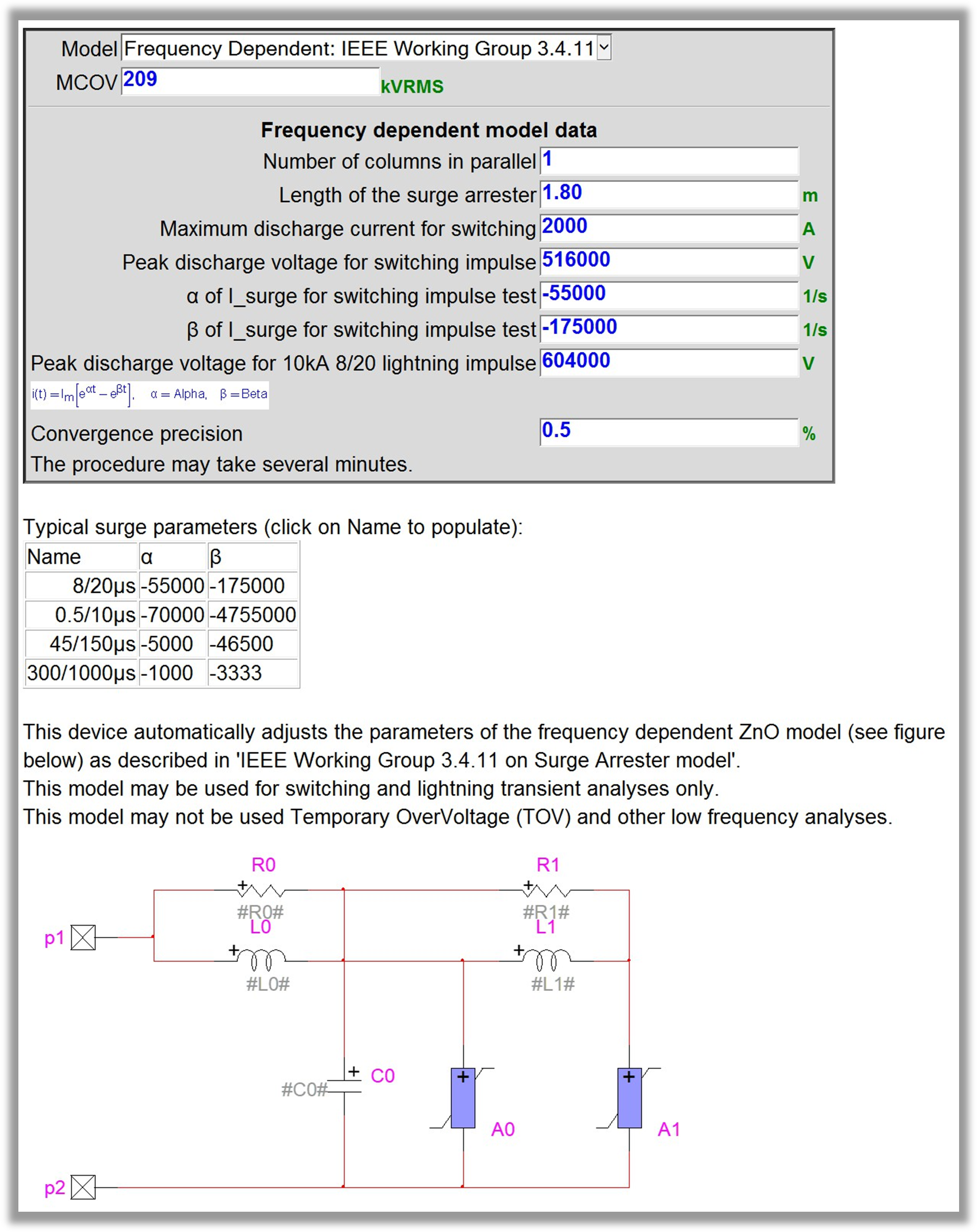 Frequency dependent surge arresters