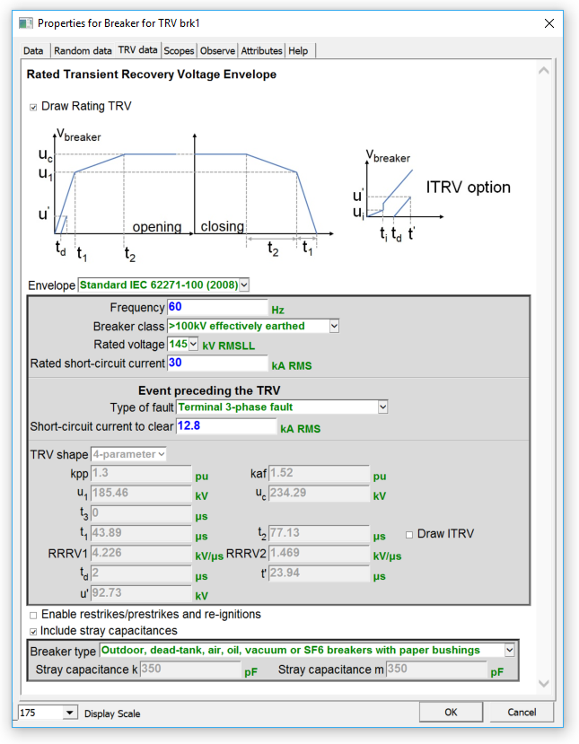 Comparison in EMTP between the simulated system TRV and the breaker rated inherent TRV Figure 6: Comparison in EMTP between the simulated system TRV and the breaker rated inherent TRV.
